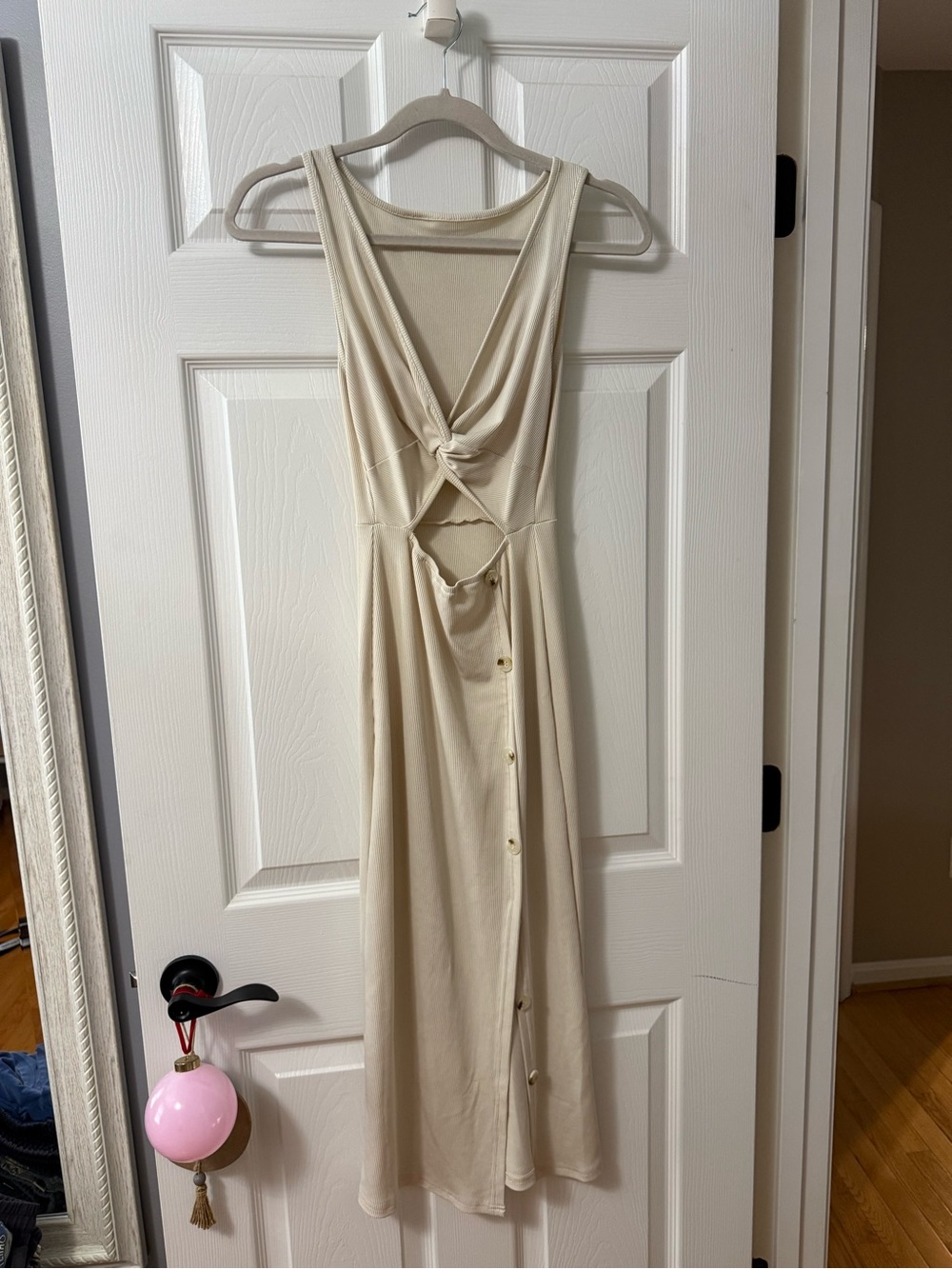 SHEIN Cream Sleeveless Knot-Front Cutout Midi Dress